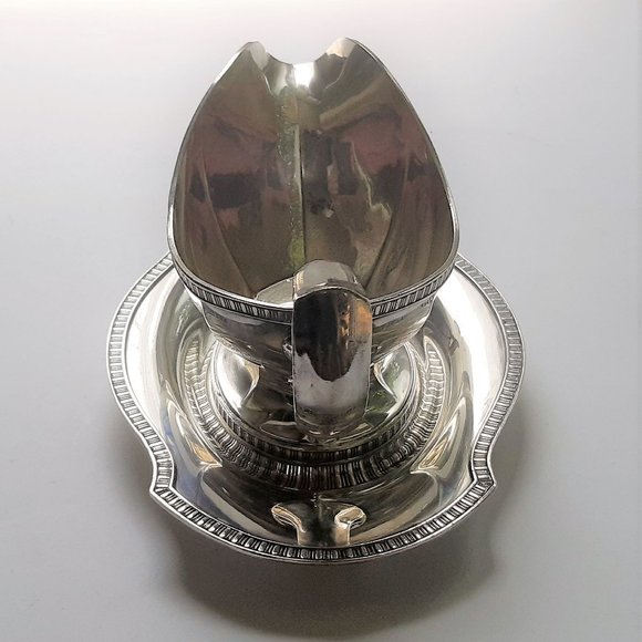 VTG Silverplate Sauce Gravy Boat with Underplate Gorham Georgian Design Art Deco - Picture 7 of 10